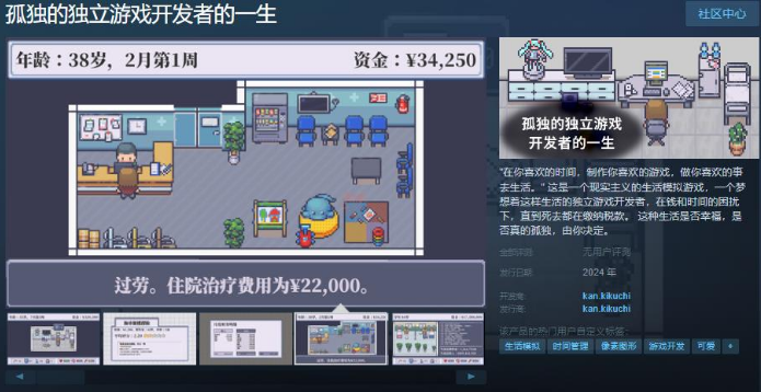 孤独的独立游戏开发者的一生上架Steam2024年内发售